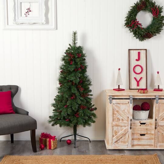 5ft. Pre-Lit Flat Back Montreal Mountain Pine Artificial Christmas Tree, White LED Lights